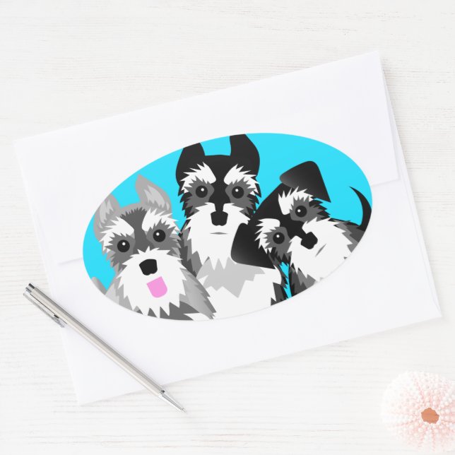 Drei Niedliche Schnauzer Ovaler Aufkleber (Umschlag)