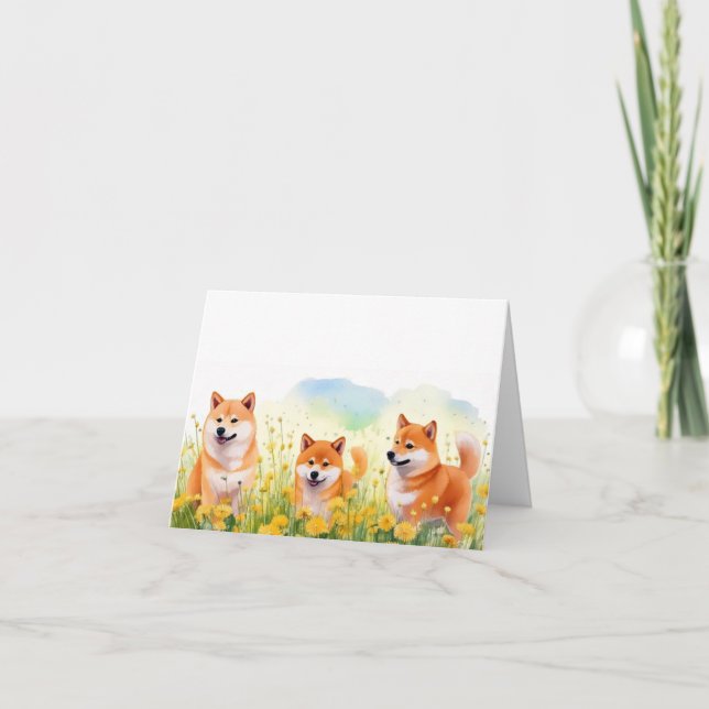 drei niedliche Shiba Inus und Lüstern Grußkarte Karte (Vorderseite)