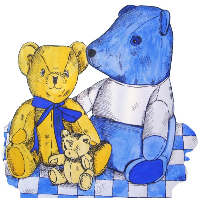 drei niedliche Teddies auf einem Picknicktuch für  (Von Creator hochgeladen)