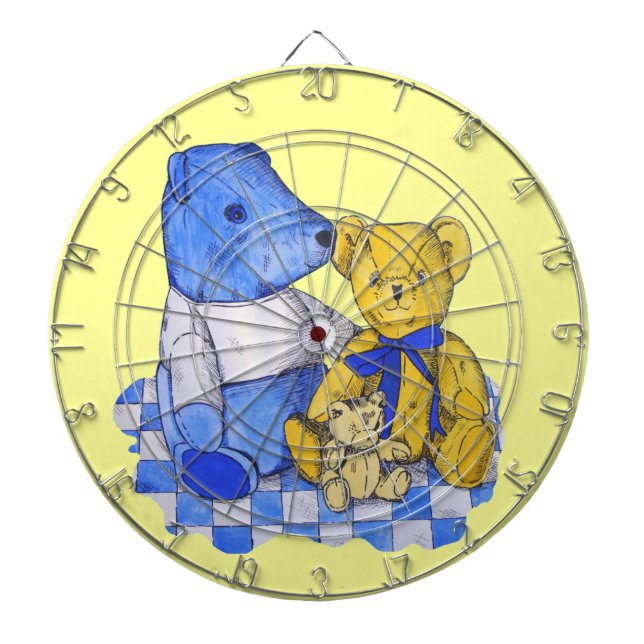 drei niedliche Teddies über Picknicktuch-Originalk Dartscheibe (vorne)