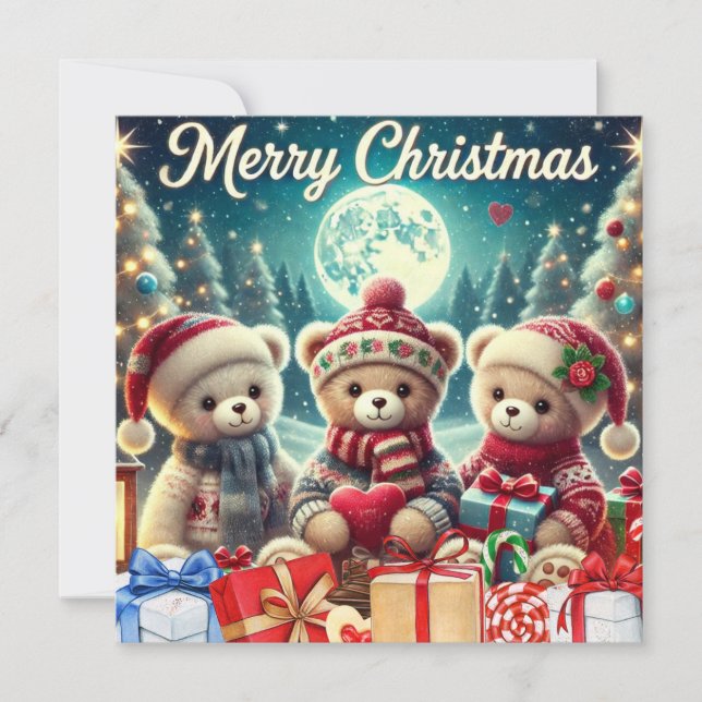 Drei Niedliche Teddy Bears Frohe Weihnachten (Vorderseite)