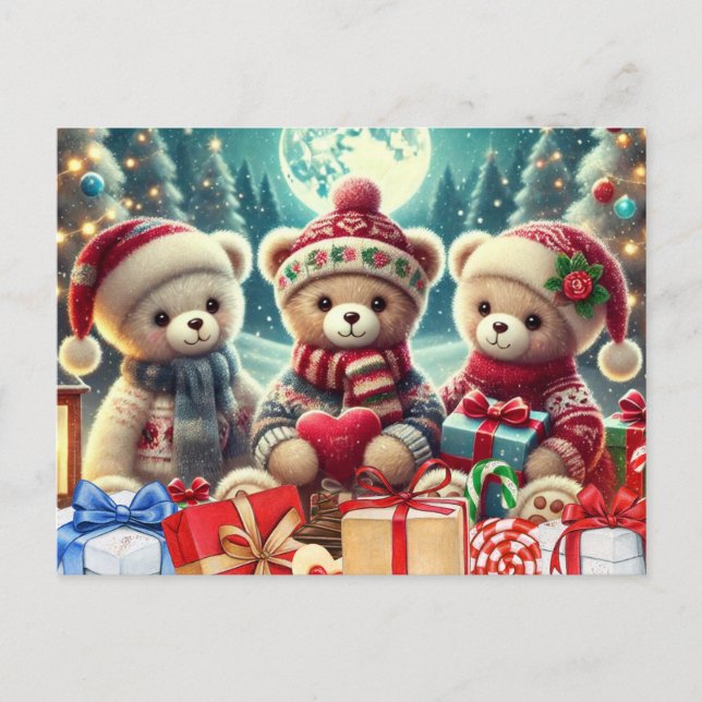 Drei Niedliche Teddy Bears Frohe Weihnachten (Vorderseite)