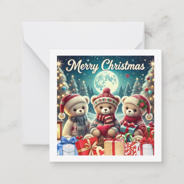 Drei Niedliche Teddy Bears Frohe Weihnachten Mitteilungskarte (Vorderseite)