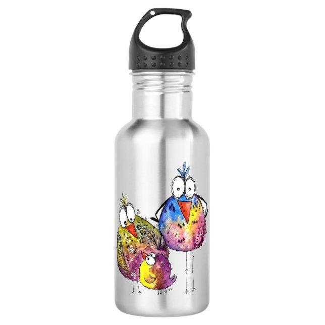 Drei Niedliche Whimsikfarbene Vögel Edelstahlflasche (Vorderseite)