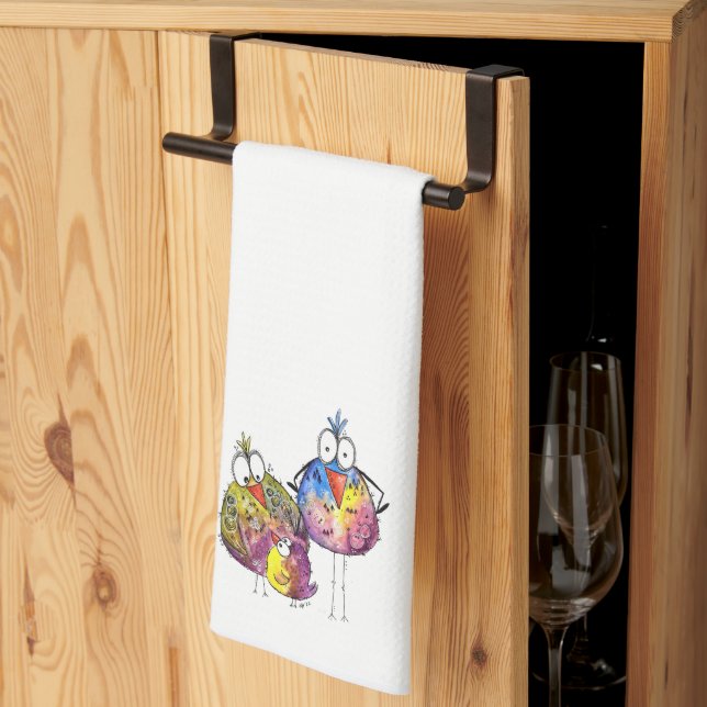 Drei Niedliche Whimsikfarbene Vögel Geschirrtuch (Drittel gefaltet)