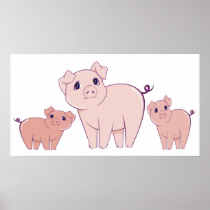 Drei niedliches kleines Schwein-Kunst-Plakat Poster