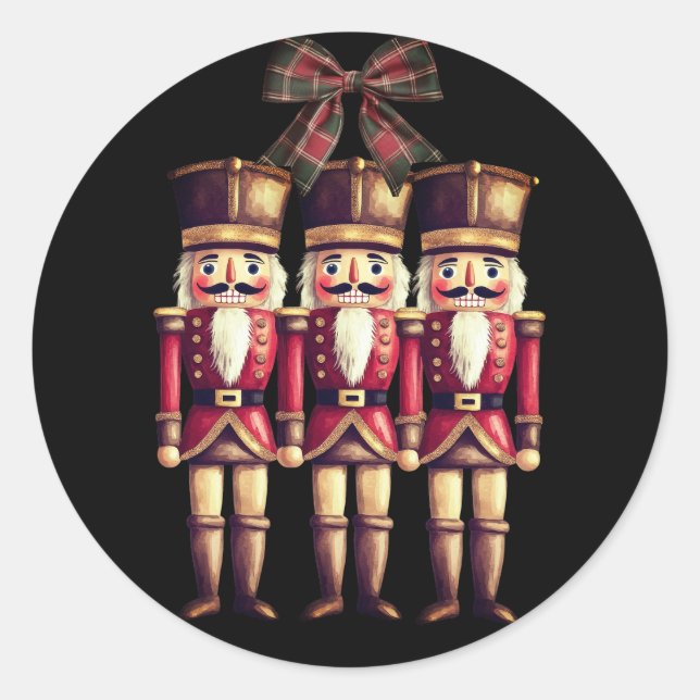 Drei Nutcrackers Red Classic Round Stic Runder Aufkleber (Vorderseite)