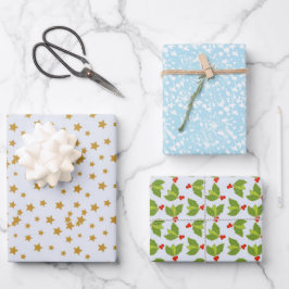 Drei Oberflächenmuster Sterne Schneebrnen Geschenkpapier Set