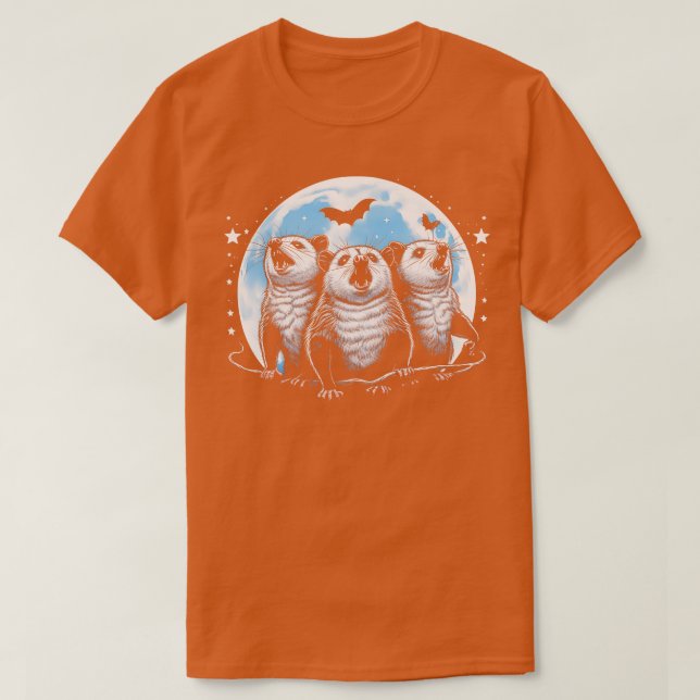 Drei Opossummen Howling am Mond Funny Pet Possu T-Shirt (Design vorne)