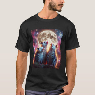 Drei Opossums heulen bei der Vollmond-Galaxie-Pet T-Shirt
