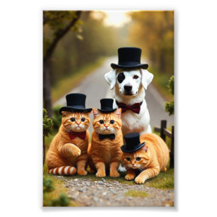 Drei orange Katzen und ein Hund auf dem Road Studi Fotodruck