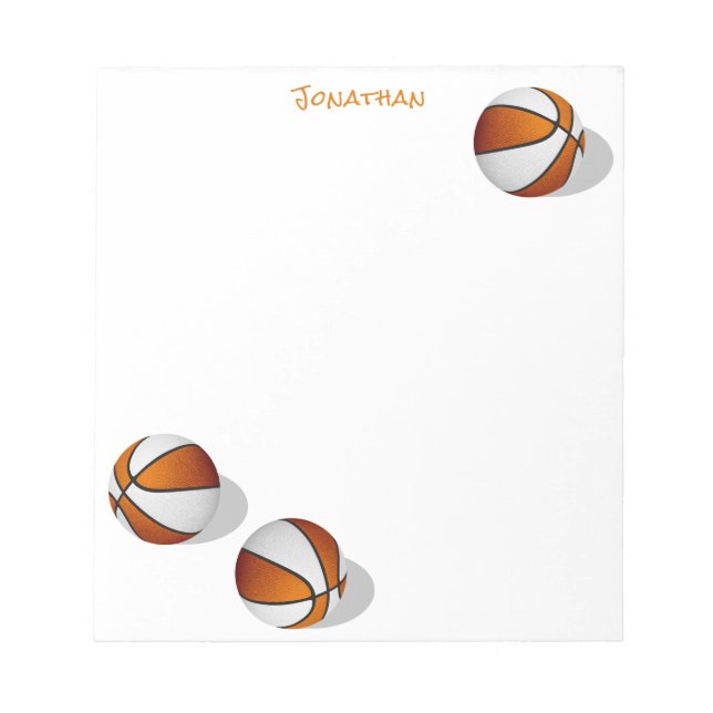 drei orangefarbene Basketball-individuelle Name Notizblock (Vorderseite)
