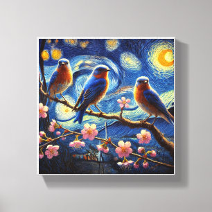 Drei orientalische Bluebirds Van Gogh Art Leinwanddruck
