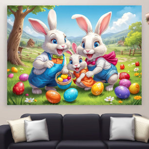 Drei Osterhasen - Farbige Frühlings-Eiersuche Poster