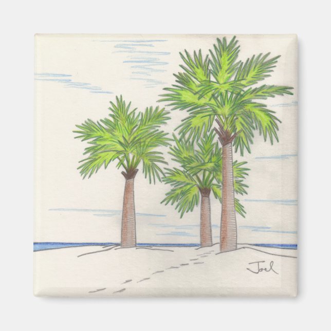 DREI PALMS-Magnet (Quadrat) Magnet (Vorne)