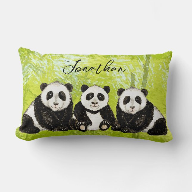 Drei Pandabären - handgemalt | Kissen (Vorderseite)