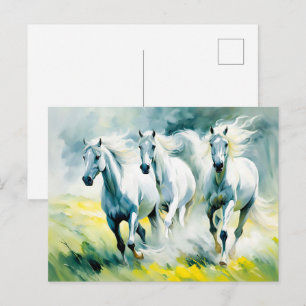 Drei Pferde, die durch das Feld der Blume laufen Postkarte