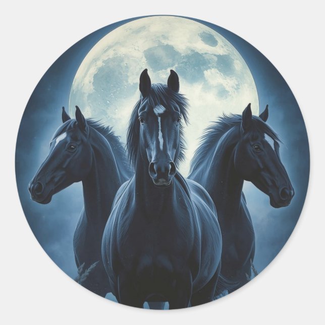 Drei Pferde Mond Runder Aufkleber (Vorderseite)