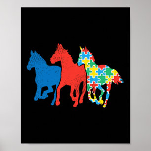 Drei Pferde Puzzle Red Blue Autism Awareness ASL Poster