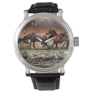 Drei Pferde Trotting im Ozean Armbanduhr