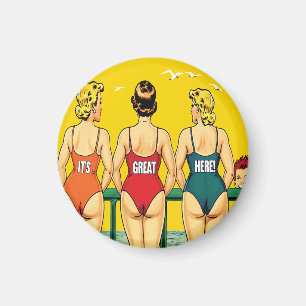 Drei Pin-up-Girls von hinten, Strand Humor, Lustig Magnet