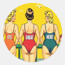 Drei Pin-up-Girls von hinten, Strand Humor, Lustig