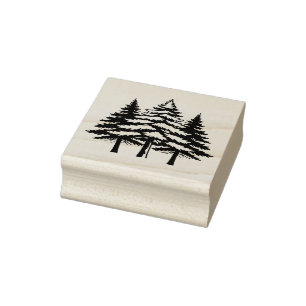 Drei Pinienbäume in Silhouette Gummistempel