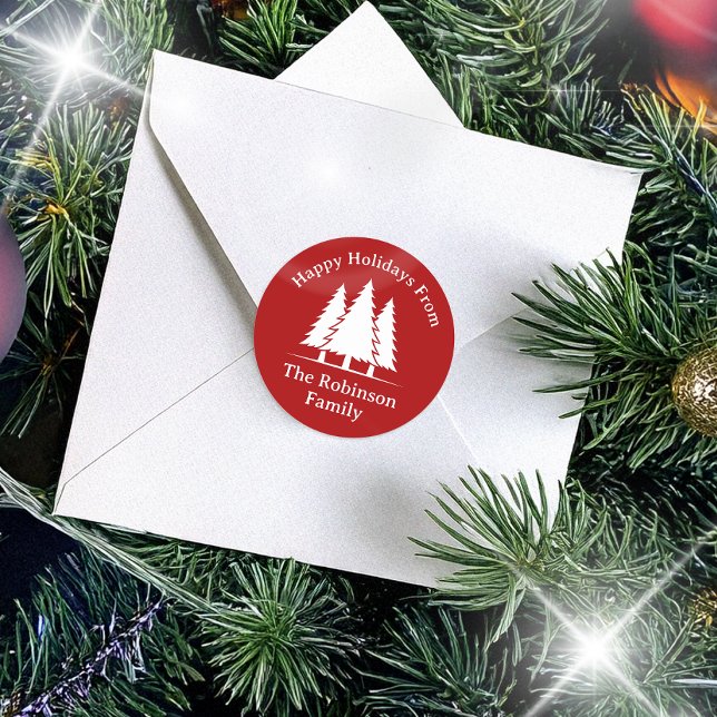 Drei Pinienbäume Rustikale Weihnachtsgrüße Runder Aufkleber (Von Creator hochgeladen)