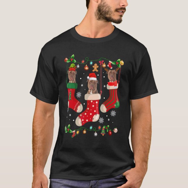 Drei Pitbuli in Socken Weihnachten Weihnachtsmann  T-Shirt (Vorderseite)