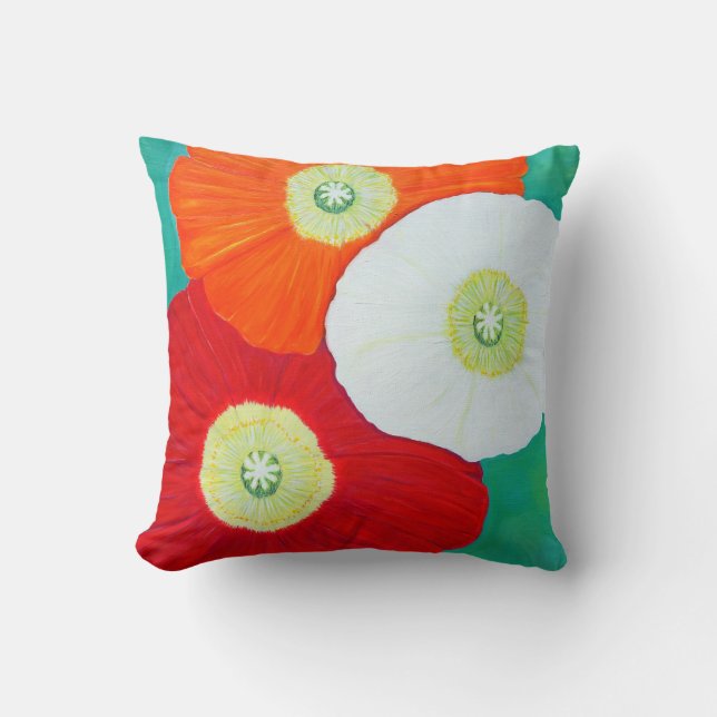 Drei Poppies Gemälde Kissen (Vorderseite)