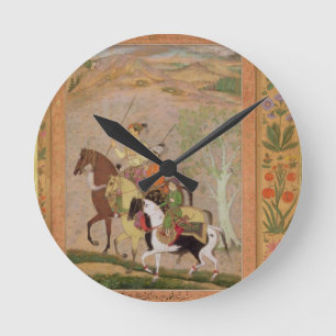 Drei Prinzen Going Hunting, c.1635 (Gouache auf PA Runde Wanduhr