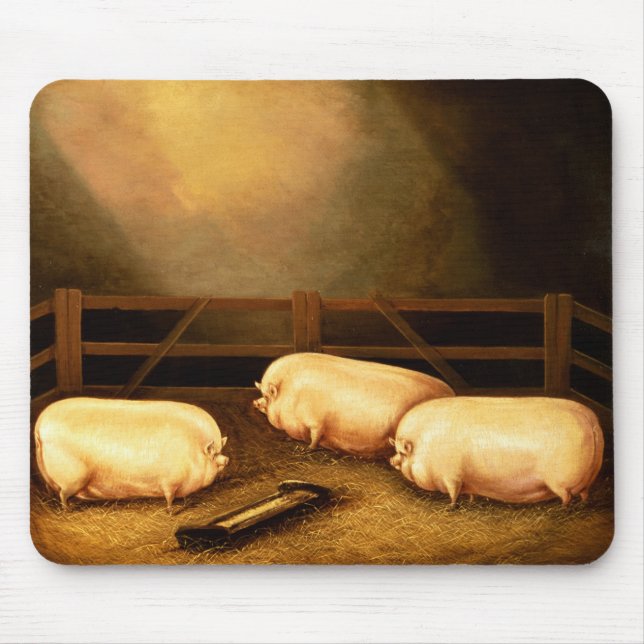 Drei Prize Schweine außerhalb eines Schweinestalls Mousepad (Vorne)