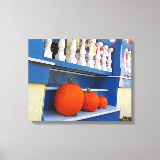 Drei Pumpkins auf einem Schritt - Martha's Vineyar Leinwanddruck (Vorderseite)