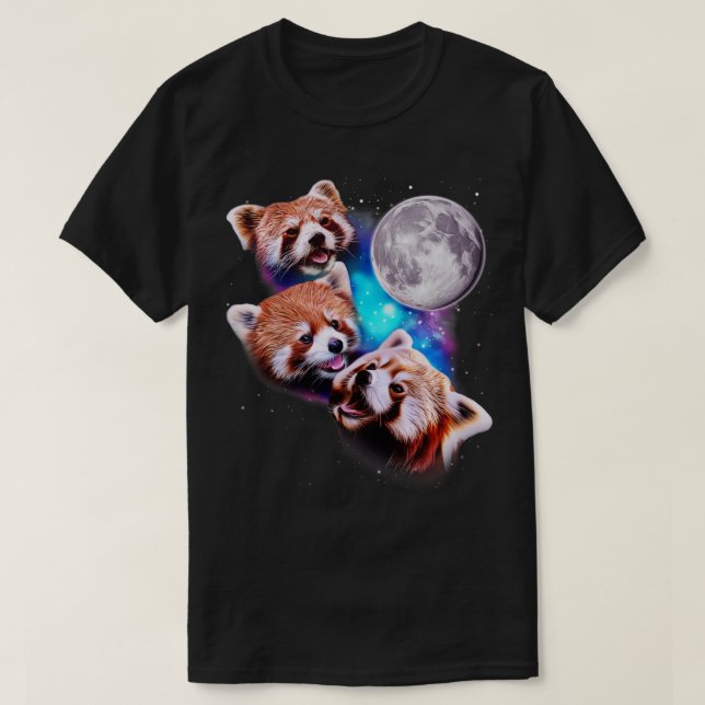 Drei Red Pandas Howl auf dem Mond T-Shirt (Design vorne)