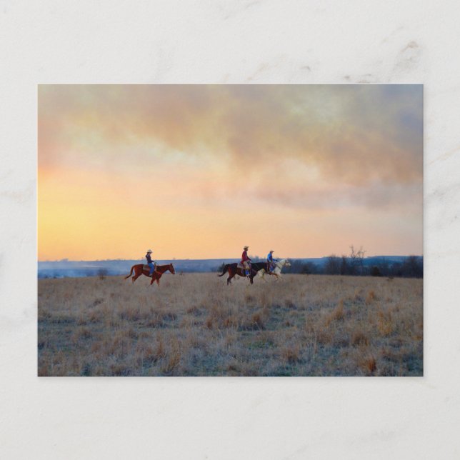 Drei Reiter in den Flint Hills von Kansas Postkarte (Vorderseite)