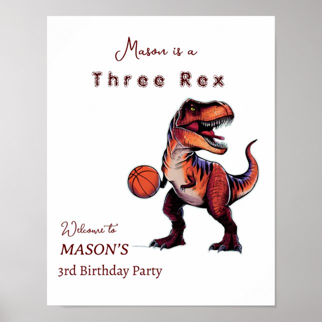 Drei-Rex Basketball Dino Geburtstagsgeschenk Poster (Vorne)