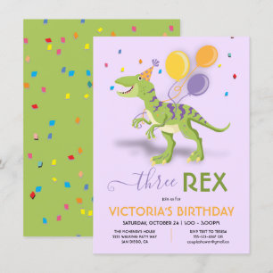 Drei Rex Dinosaur Geburtstagsparty Einladung