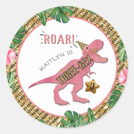 Drei-Rex Dinosaurier 3. Geburtstag Klassischer Run Runder Aufkleber