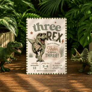 Drei Rex Dinosaurier 3. Geburtstagseinladung Einladung
