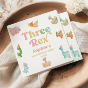 Drei Rex Dinosaurier 3. Geburtstagspartei Serviette