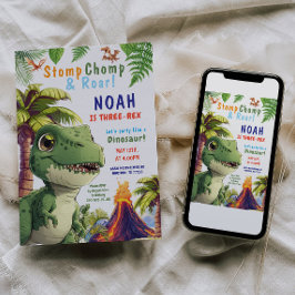 Drei Rex Dinosaurier Einladung zum Geburtstag