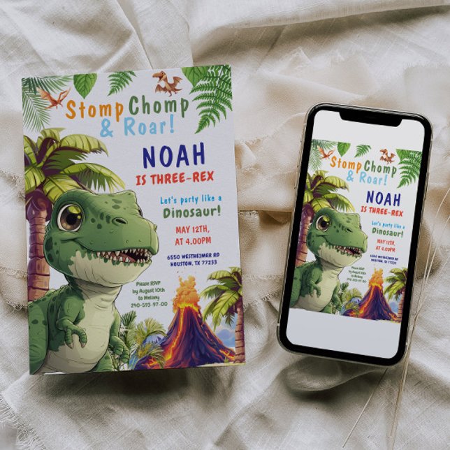 Drei Rex Dinosaurier Einladung zum Geburtstag (Von Creator hochgeladen)