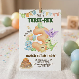 Drei-Rex-Dinosaurier Süßer Dino 3. Geburtstag Einladung