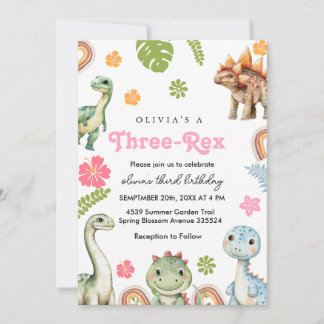 Drei Rex Einladung Girl Dinosaur Geburtstag