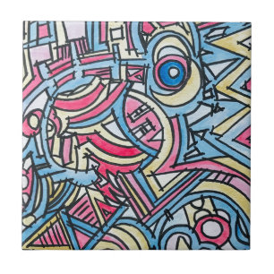 Drei-Ringe-Zirkus - Handgemalte Moderne Kunst Fliese