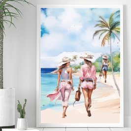 Drei rosa Cowgirl Tropical Island Poster