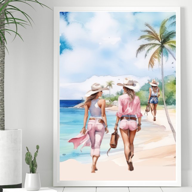 Drei rosa Cowgirl Tropical Island Poster (Von Creator hochgeladen)