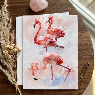 Drei rosa Flamingos im Wasserfarben-Kunstprint Dankeskarte