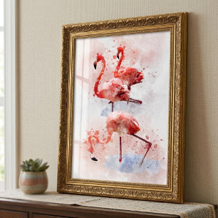 Drei rosa Flamingos im Wasserfarben-Kunstprint Fotodruck