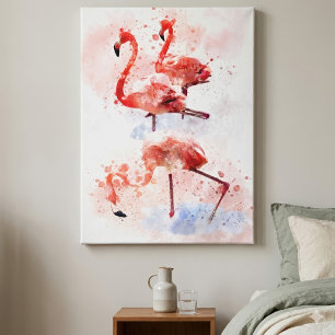 Drei rosa Flamingos im Wasserfarben-Kunstprint Leinwanddruck